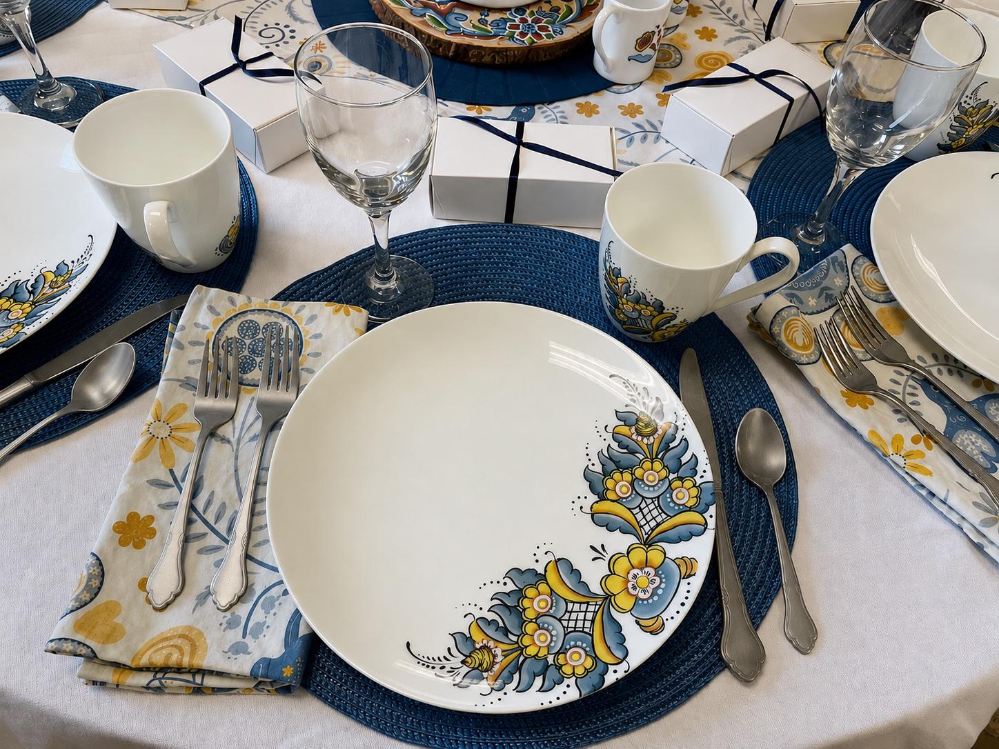 Custom-printed floral dinnerware place setting